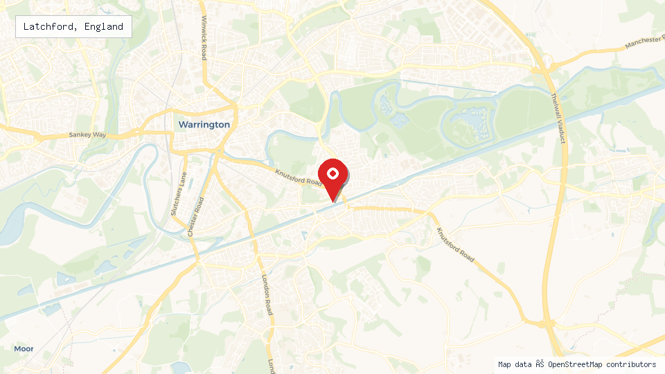 Street map of Latchford, England with location pin