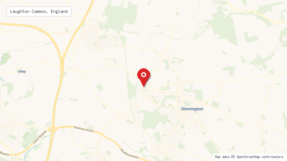 Street map of Laughton Common, England with location pin