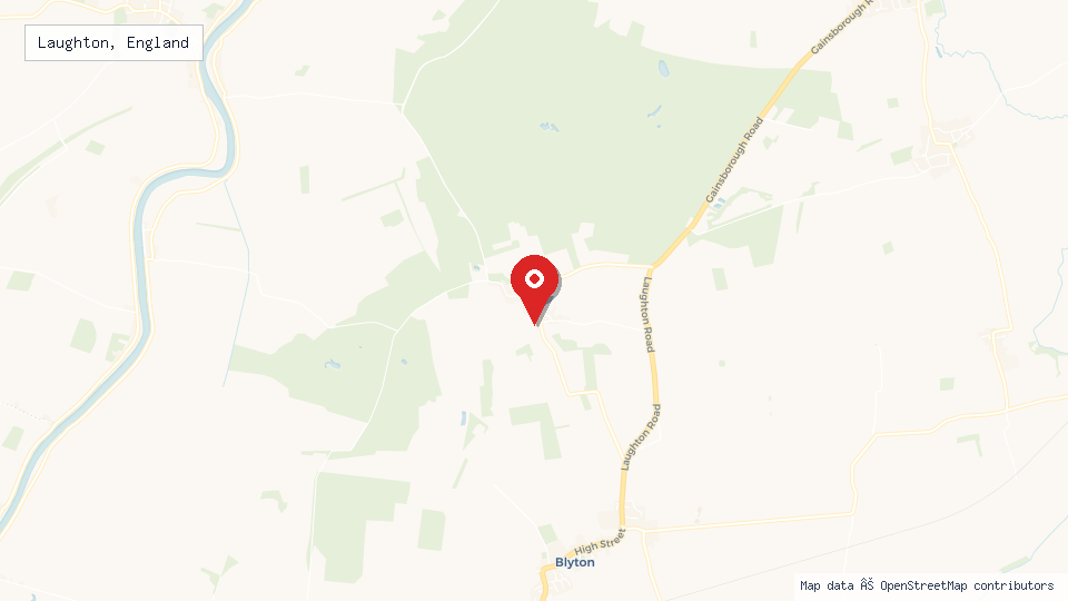 Street map of Laughton, England with location pin