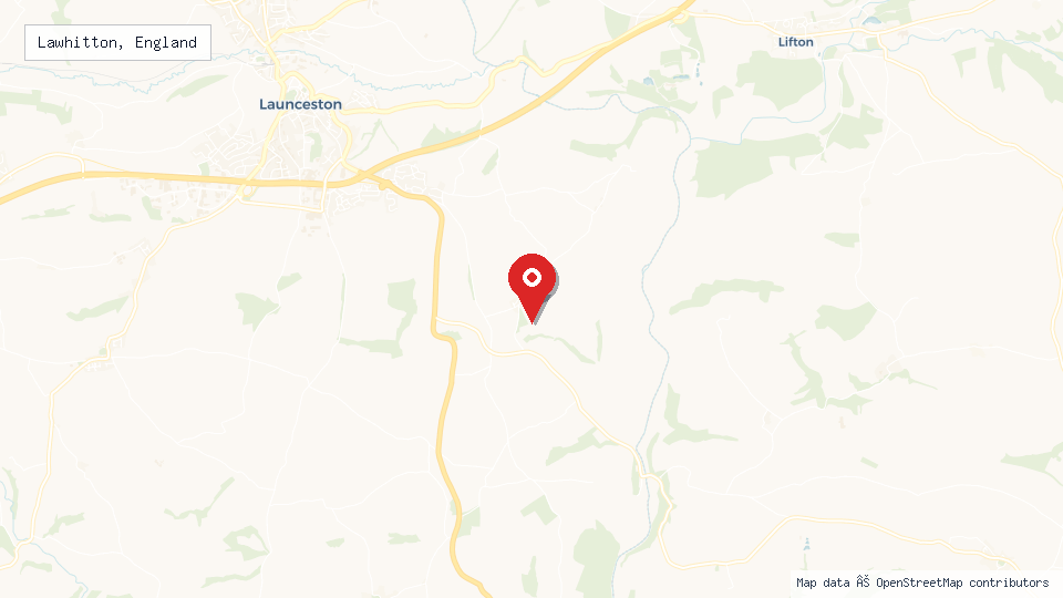 Street map of Lawhitton, England with location pin