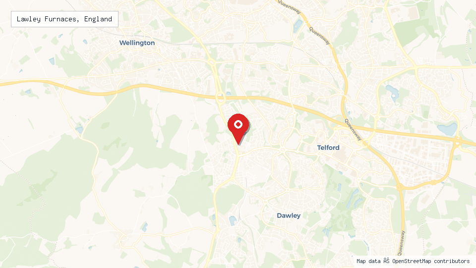 Street map of Lawley Furnaces, England with location pin
