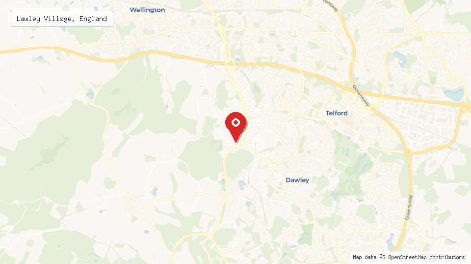 Street map of Lawley Village, England with location pin