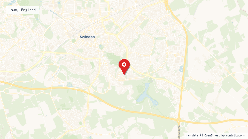 Street map of Lawn, England with location pin