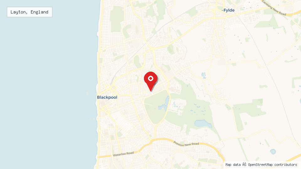 Street map of Layton, England with location pin