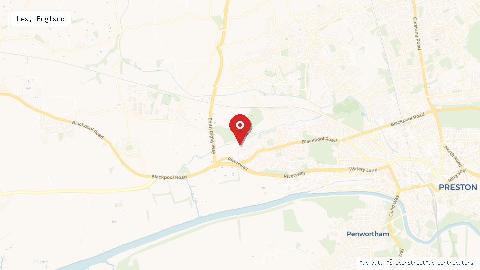 Street map of Lea, England with location pin