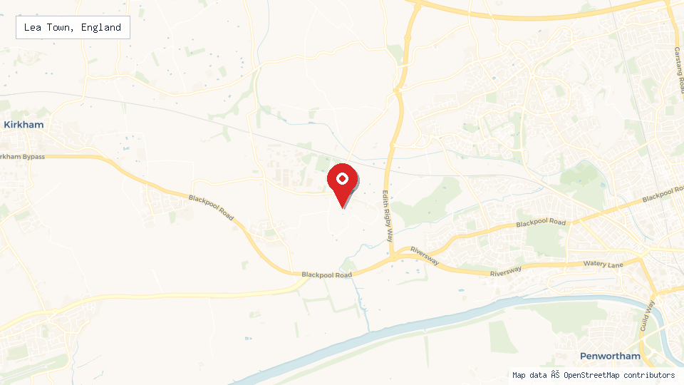 Street map of Lea Town, England with location pin