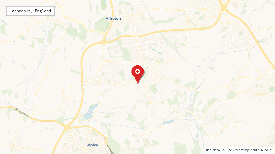 Street map of Leabrooks, England with location pin