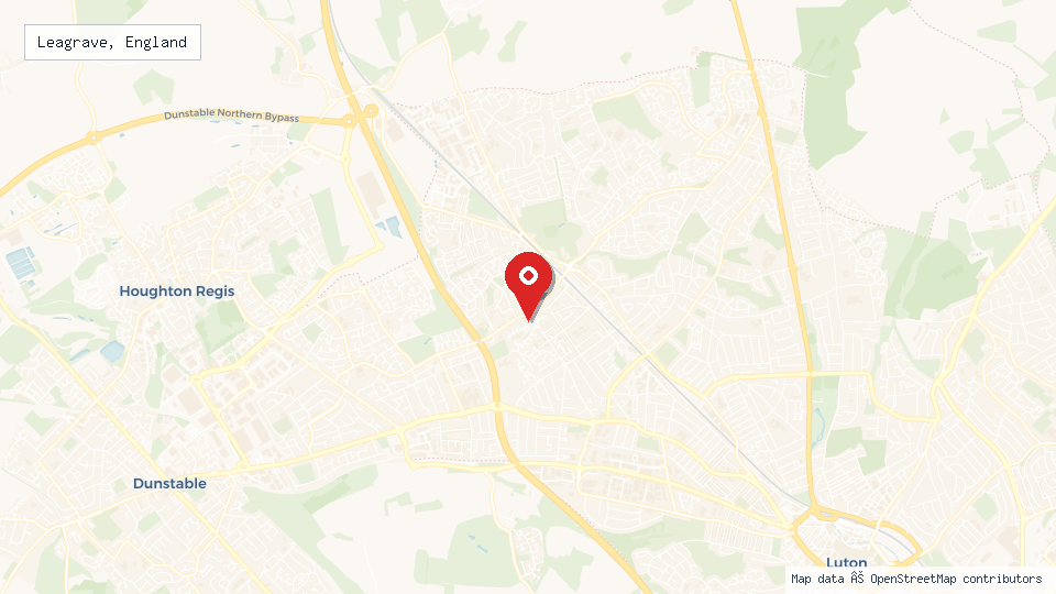 Street map of Leagrave, England with location pin