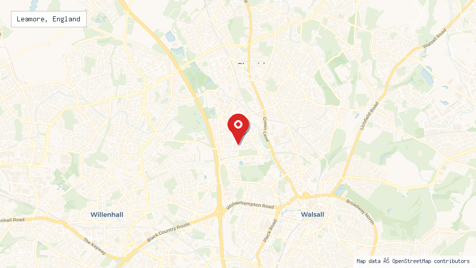 Street map of Leamore, England with location pin