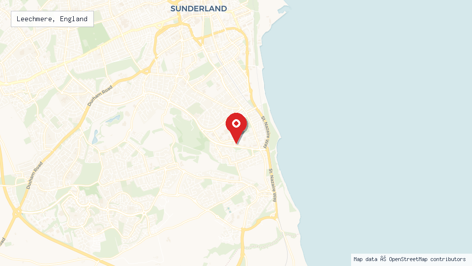 Street map of Leechmere, England with location pin