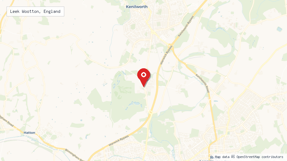 Street map of Leek Wootton, England with location pin
