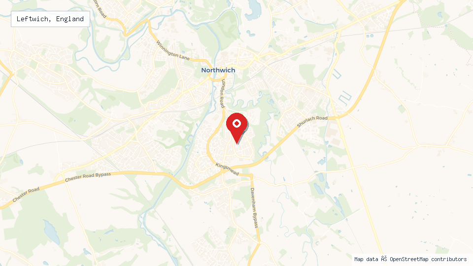 Street map of Leftwich, England with location pin