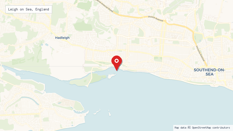 Street map of Leigh on Sea, England with location pin