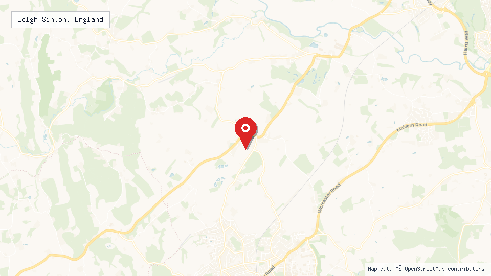 Street map of Leigh Sinton, England with location pin