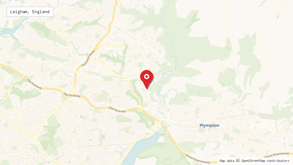 Street map of Leigham, England with location pin