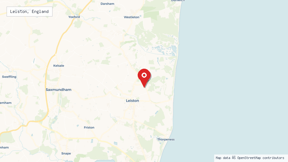 Street map of Leiston, England with location pin