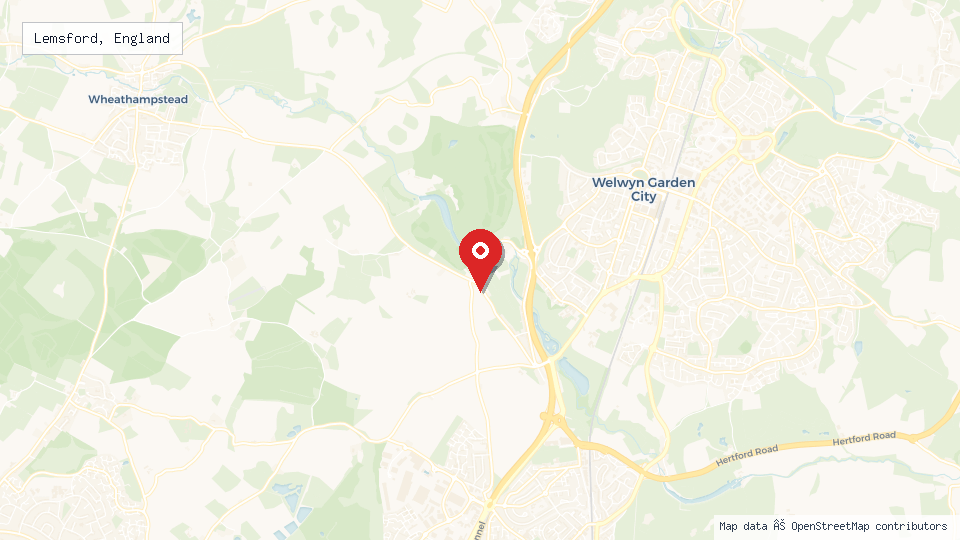 Street map of Lemsford, England with location pin
