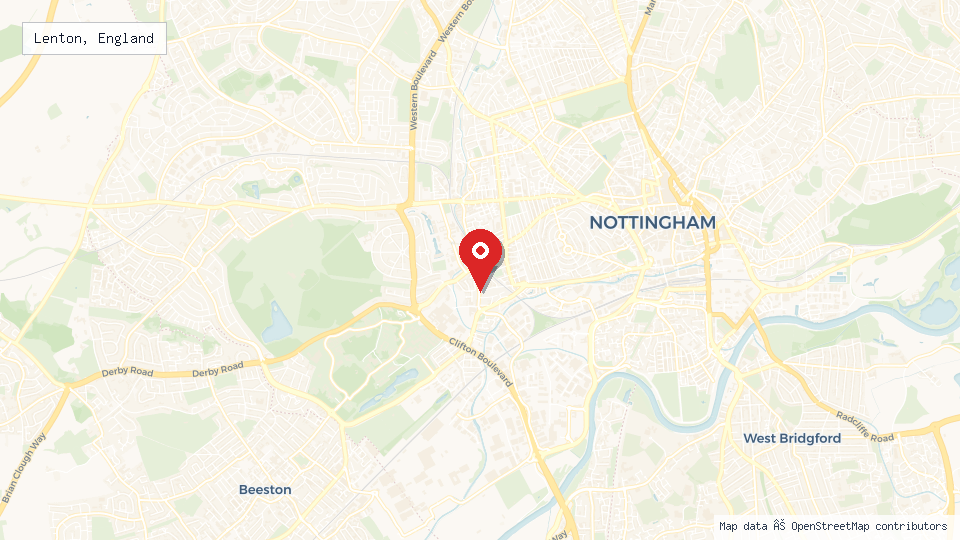 Street map of Lenton, England with location pin