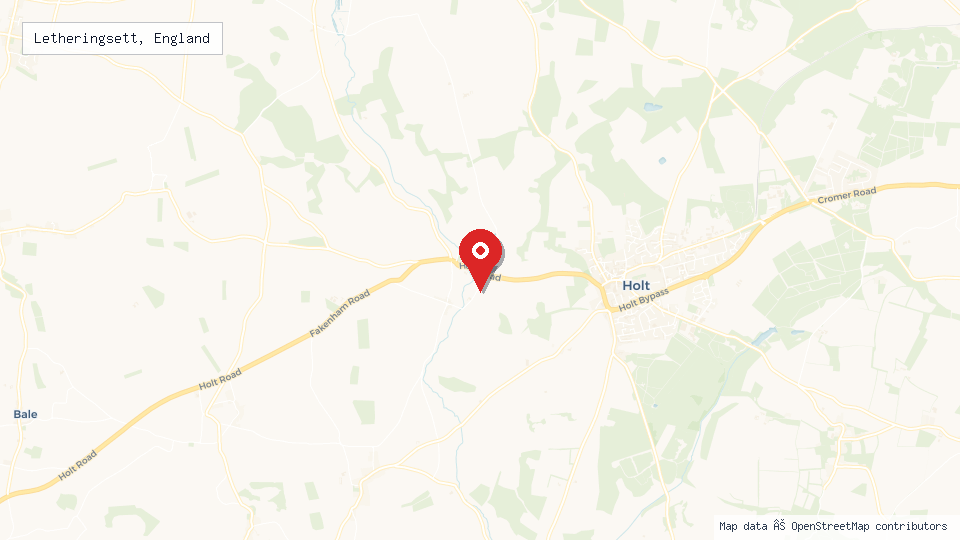 Street map of Letheringsett, England with location pin