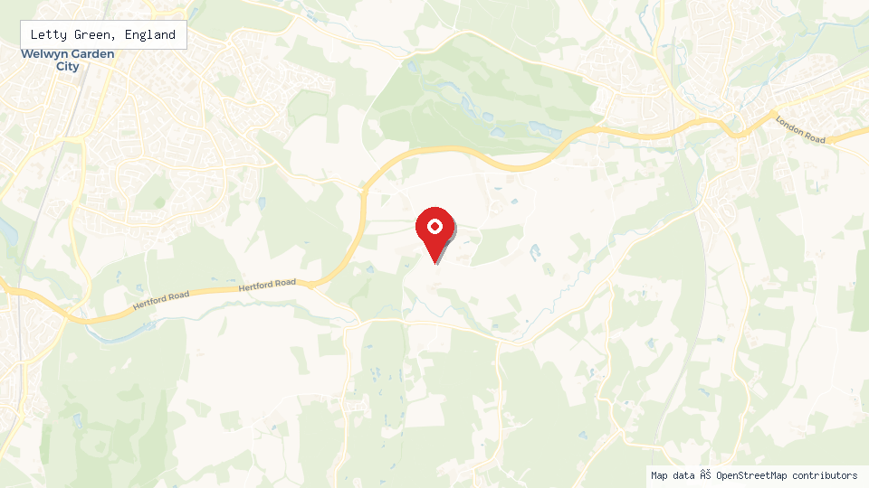 Street map of Letty Green, England with location pin
