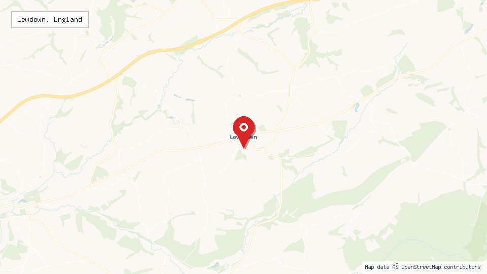 Street map of Lewdown, England with location pin