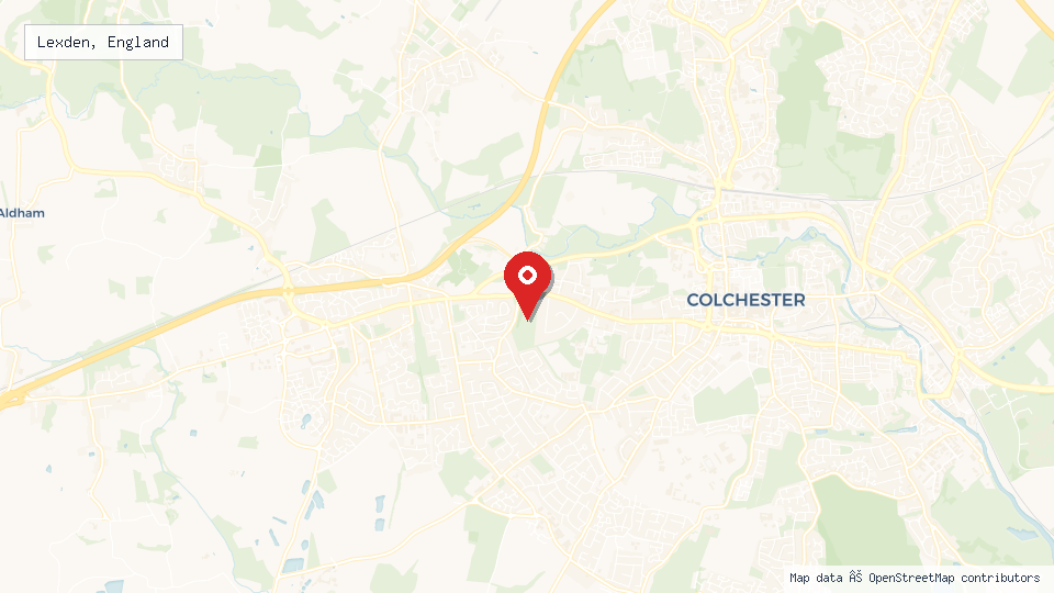 Street map of Lexden, England with location pin