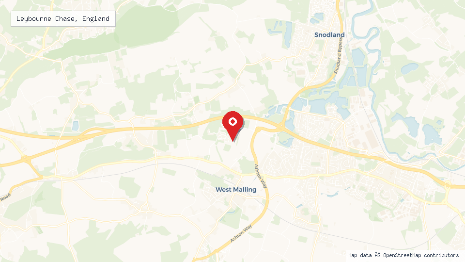 Street map of Leybourne Chase, England with location pin