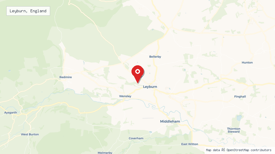 Street map of Leyburn, England with location pin
