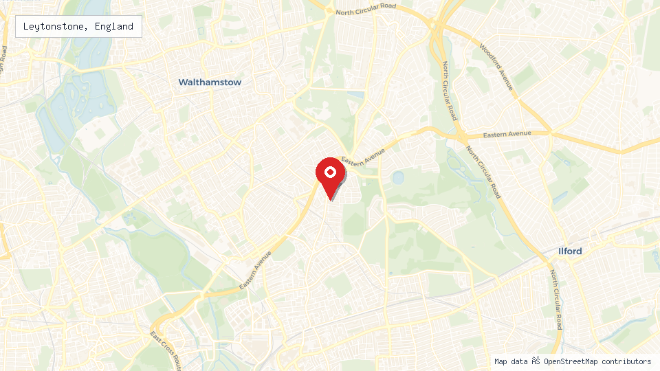Street map of Leytonstone, England with location pin