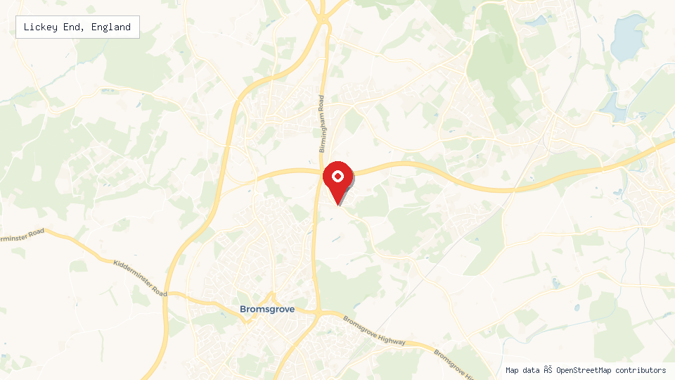 Street map of Lickey End, England with location pin
