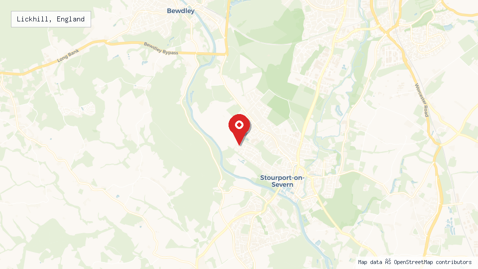 Street map of Lickhill, England with location pin
