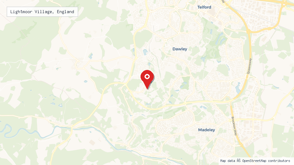 Street map of Lightmoor Village, England with location pin