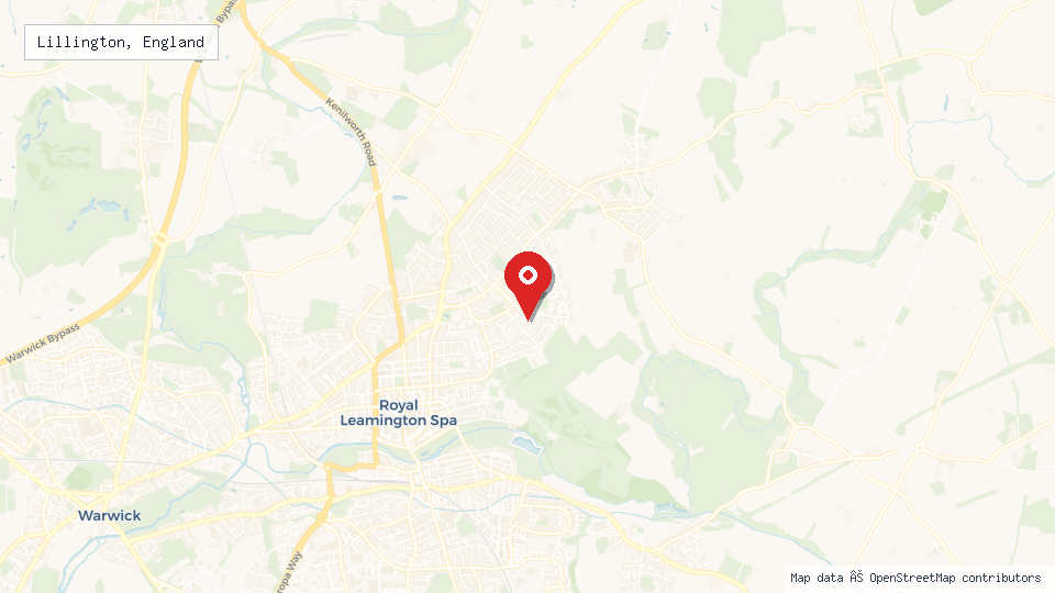 Street map of Lillington, England with location pin