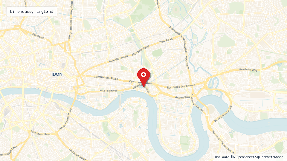 Street map of Limehouse, England with location pin
