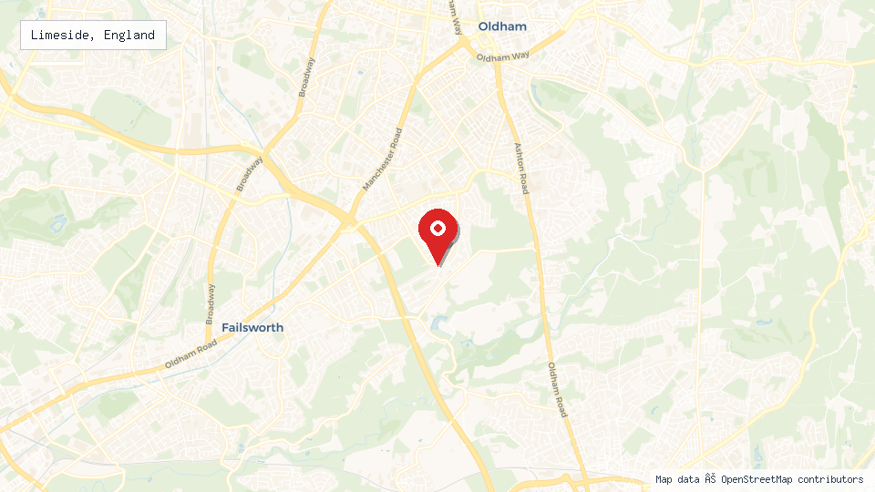 Street map of Limeside, England with location pin