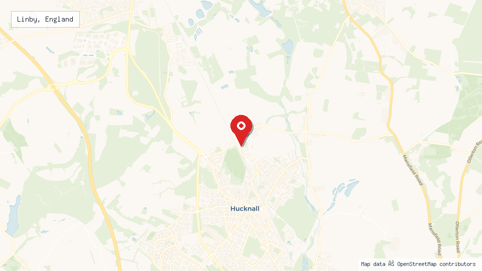 Street map of Linby, England with location pin