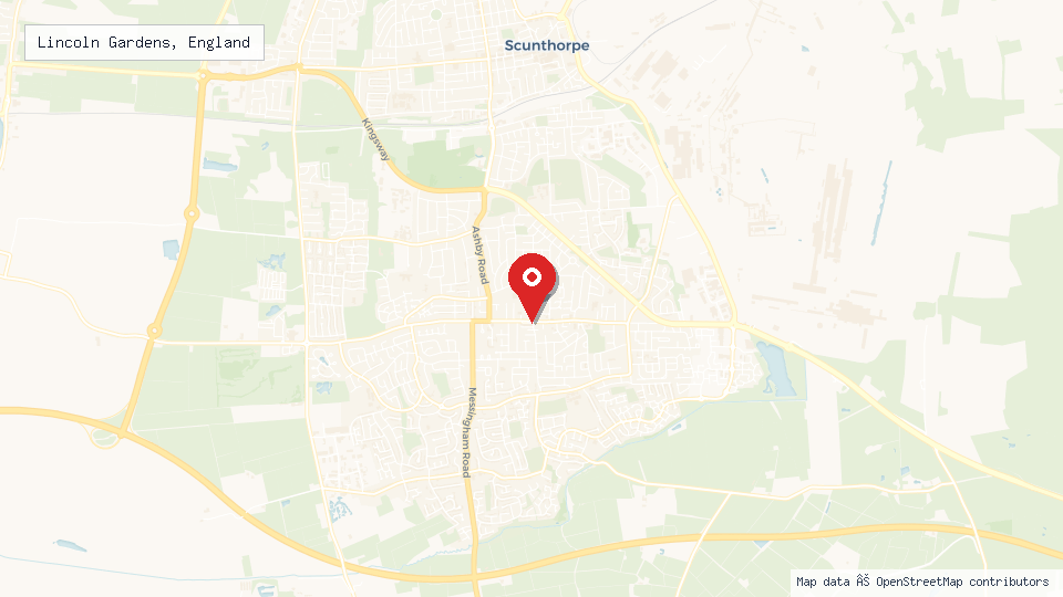 Street map of Lincoln Gardens, England with location pin