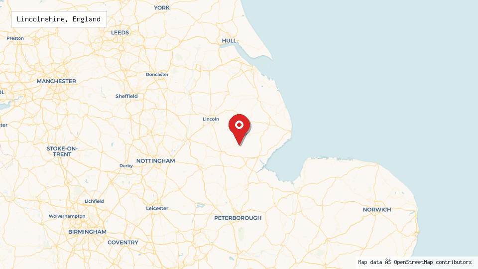 Street map of Lincolnshire, England with location pin