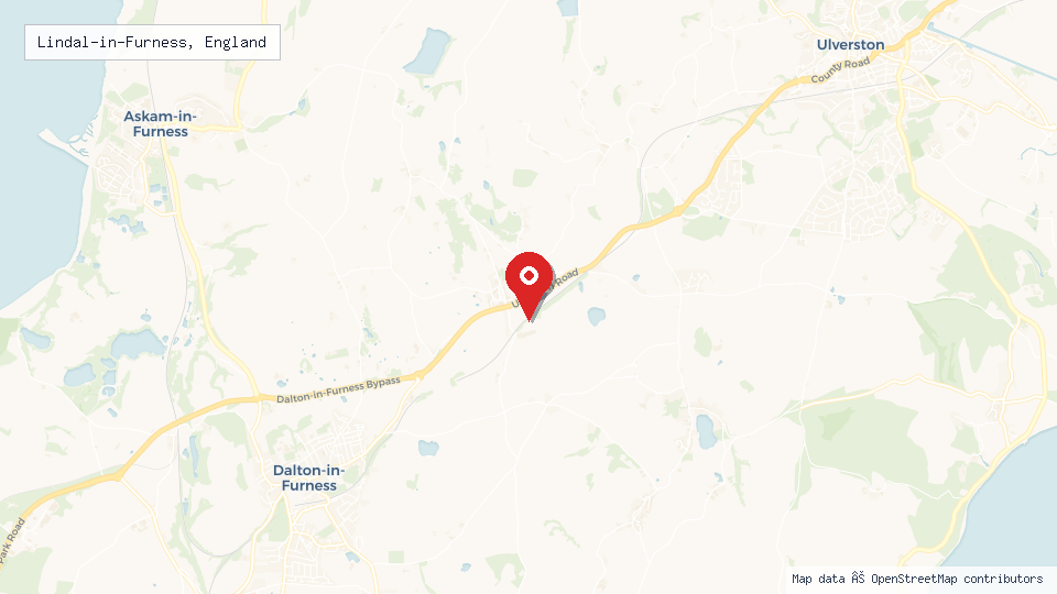 Street map of Lindal-in-Furness, England with location pin