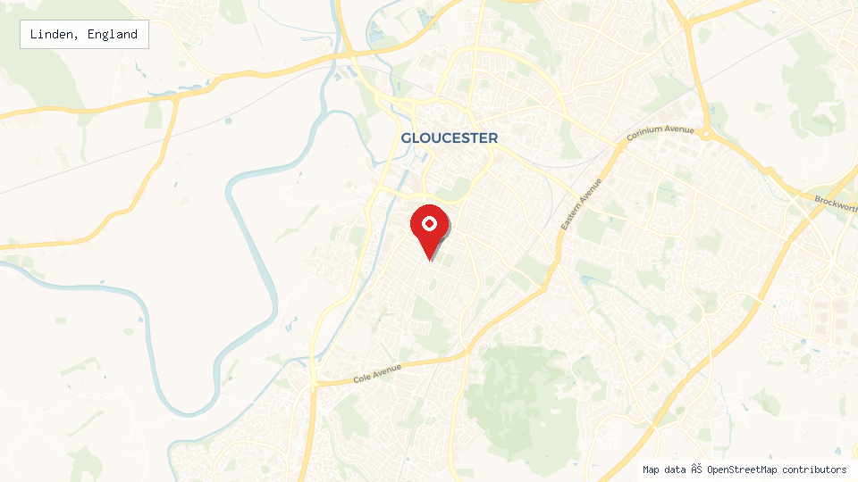 Street map of Linden, England with location pin