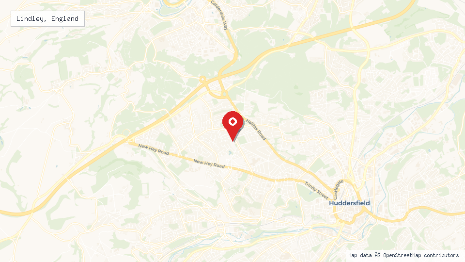 Street map of Lindley, England with location pin