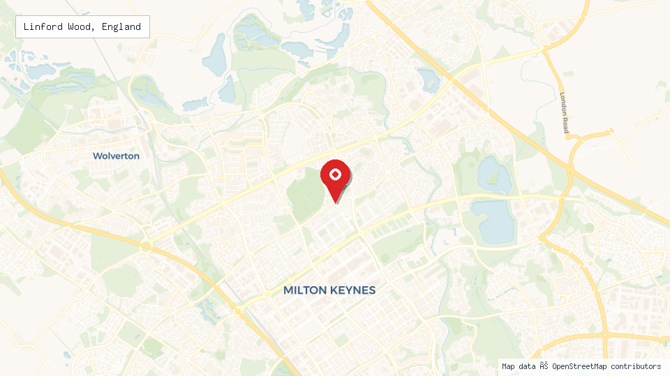 Street map of Linford Wood, England with location pin