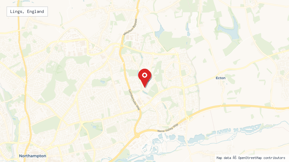 Street map of Lings, England with location pin