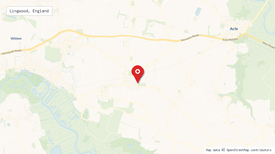 Street map of Lingwood, England with location pin
