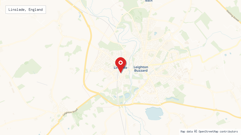 Street map of Linslade, England with location pin