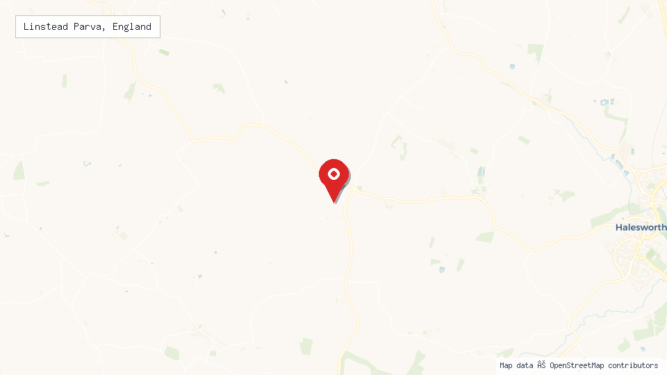 Street map of Linstead Parva, England with location pin