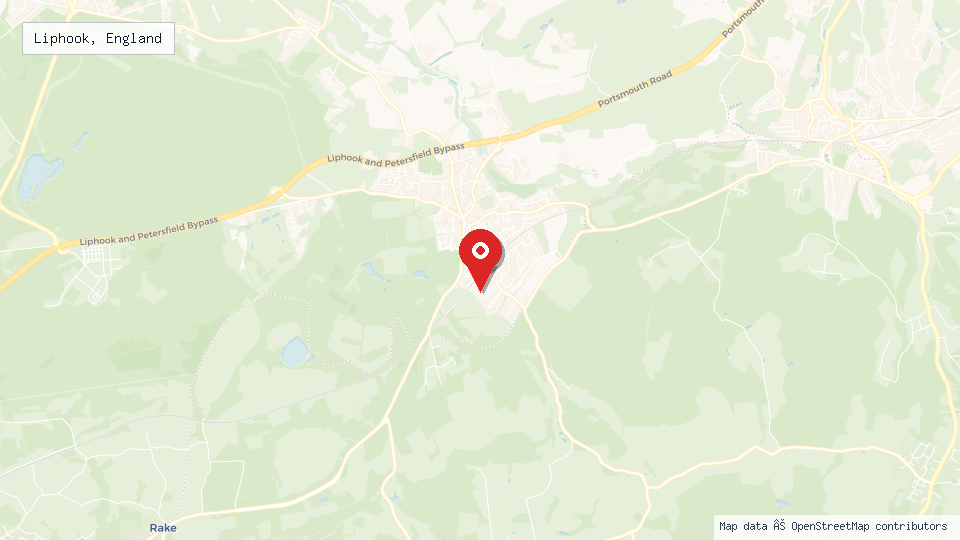 Street map of Liphook, England with location pin