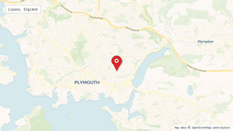 Street map of Lipson, England with location pin