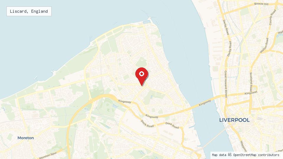 Street map of Liscard, England with location pin
