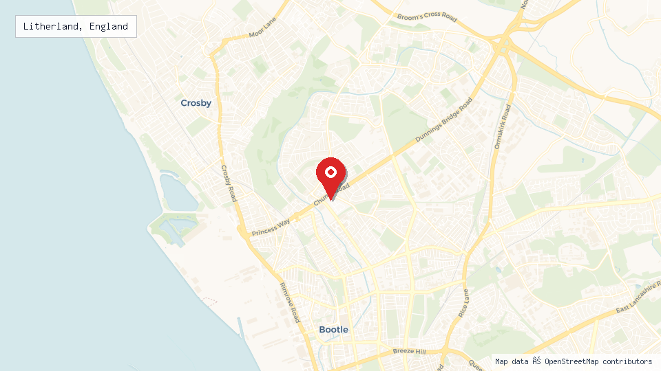 Street map of Litherland, England with location pin